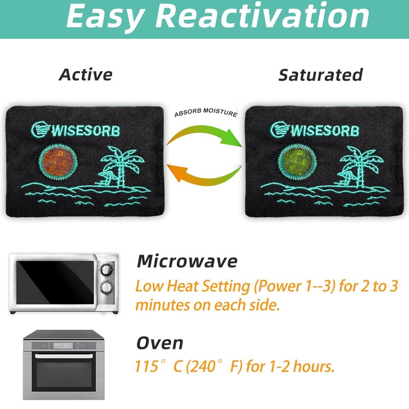Wisesorb 200g x 3pcs Rechargeable Desiccant Packs, Color Indicating Silica Gel Packets with Transparent Window, Moisture Absorbers,Reusable Dehumidifier Bags for Storage Safe Closet Basement Camera - Image 4